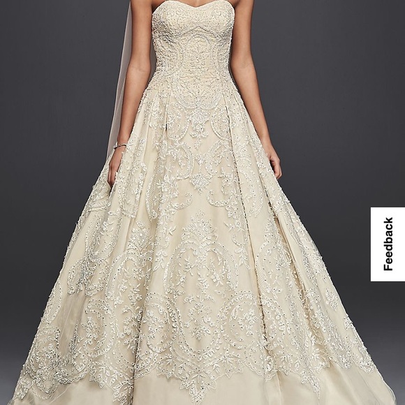 Oleg Cassini Beaded Lace Tulle Wedding Dress - Picture 1 of 9